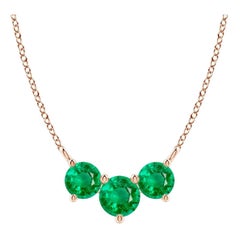 ANGARA Natural Classic Trio Round Emerald Necklace in 14K Rose Gold for Women