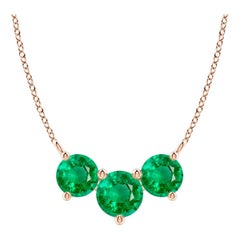 ANGARA Natural Classic Trio Round Emerald Necklace in 14K Rose Gold for Women