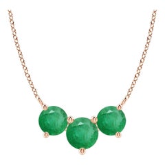 ANGARA Natural Classic Trio Round Emerald Necklace in 14K Rose Gold for Women