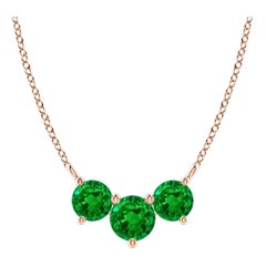 ANGARA Natural Classic Trio Round Emerald Necklace in 14K Rose Gold for Women