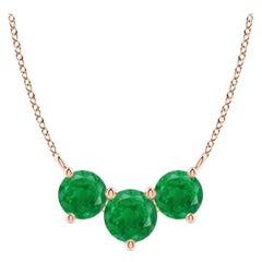 ANGARA Natural Classic Trio Round Emerald Necklace in 14K Rose Gold for Women