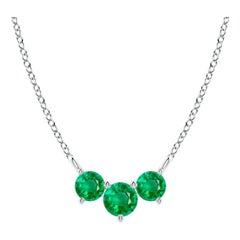 ANGARA Natural Classic Trio Round Emerald Necklace in 14K White Gold for Women