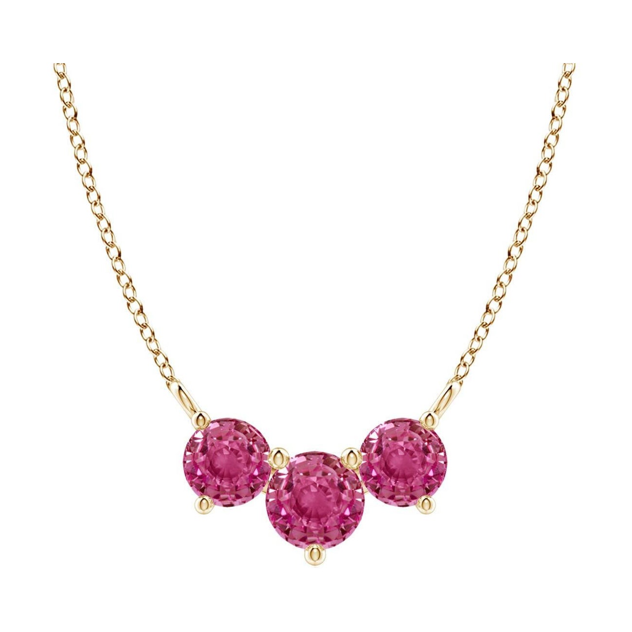 Collana Angara Natural Classic Trio di Zaffiri Rosa Rotondi in Oro Solido 14K