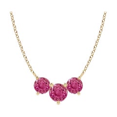 Collana Angara Natural Classic Trio di Zaffiri Rosa Rotondi in Oro Solido 14K