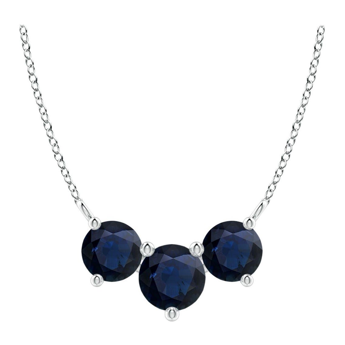 ANGARA - Collier en or blanc 14 carats avec saphirs ronds en Trio - Nature pour femmes