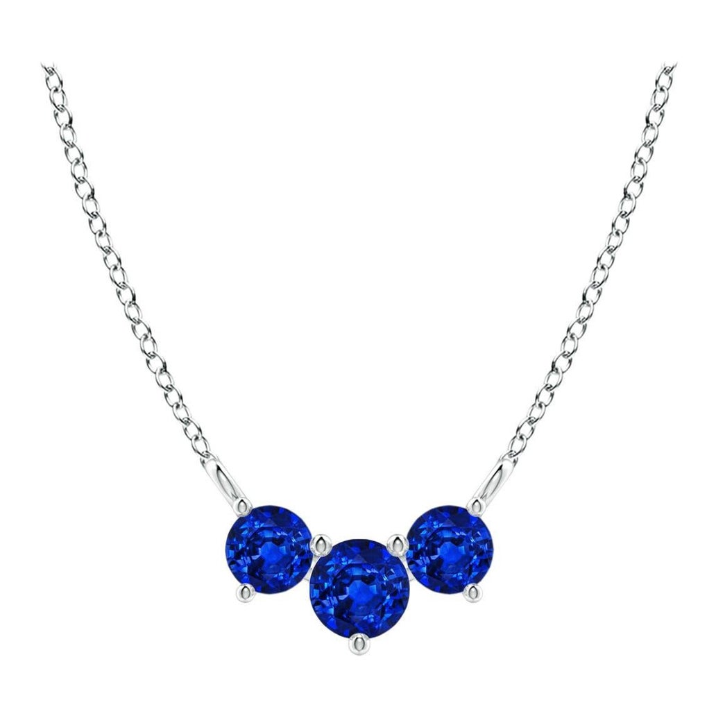 ANGARA - Collier en or blanc 14 carats avec saphirs ronds en Trio - Nature pour femmes