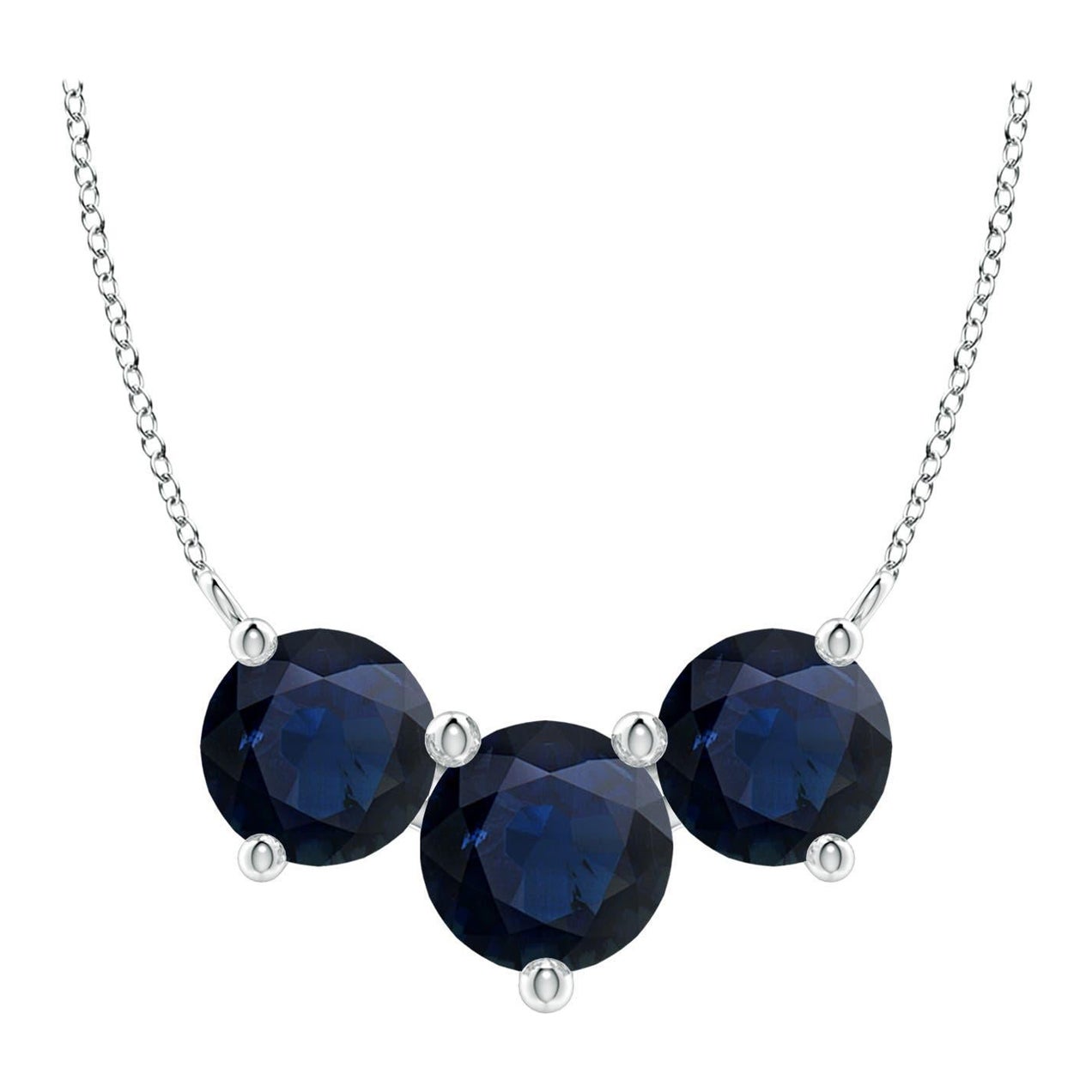 ANGARA - Collier en or blanc 14 carats avec saphirs ronds en Trio - Nature pour femmes