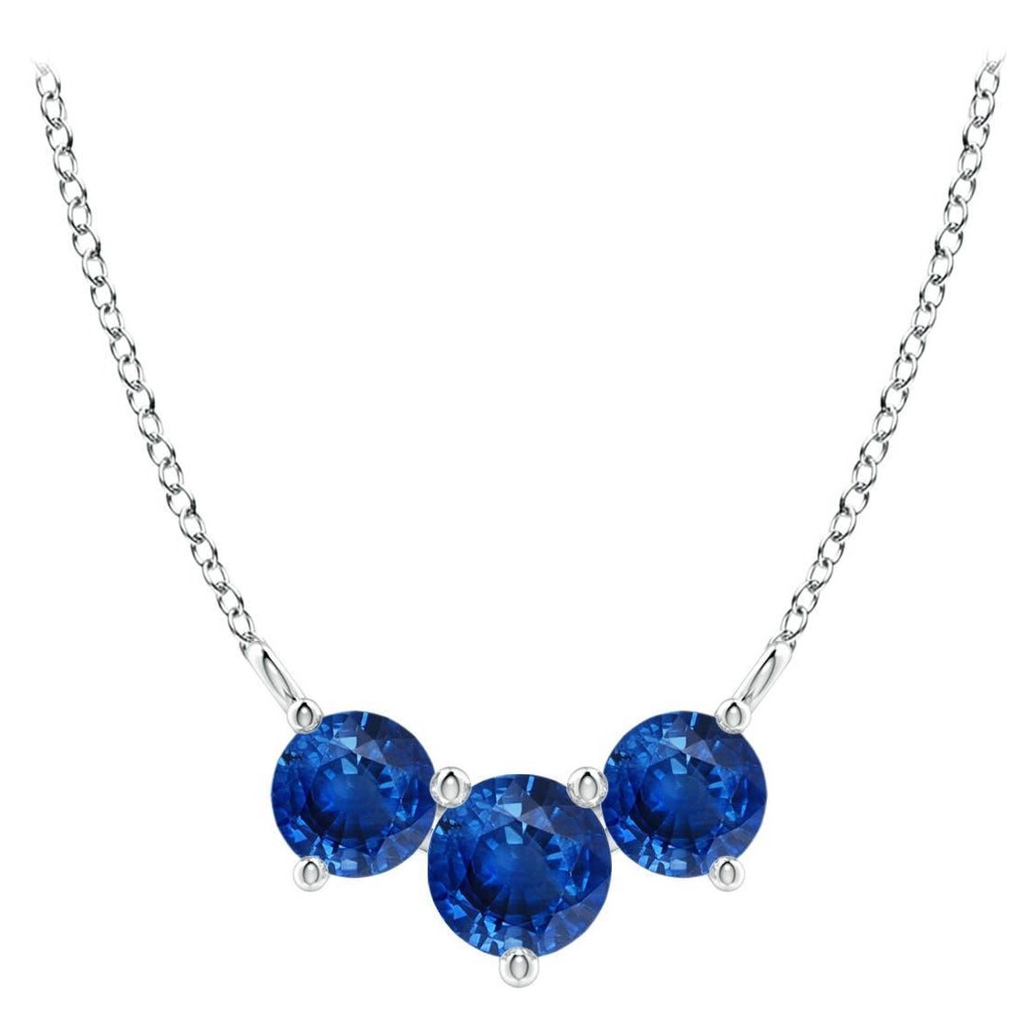 ANGARA - Collier en or blanc 14 carats avec saphirs ronds en Trio - Nature pour femmes