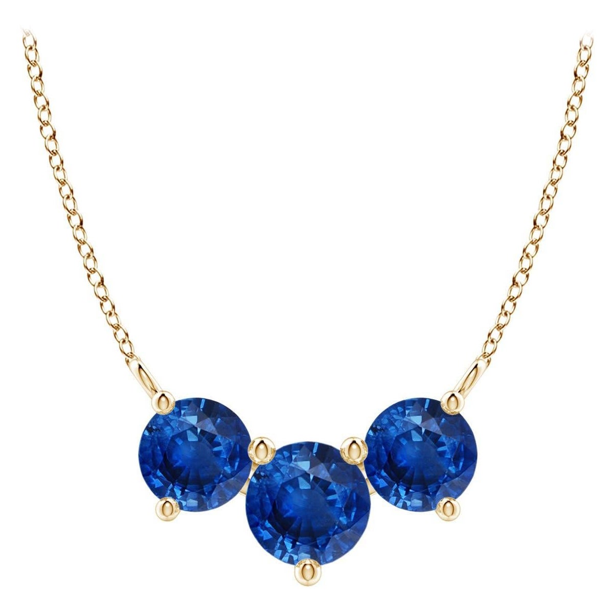 ANGARA Collier en or jaune 14K avec saphirs ronds en Trio naturel classique