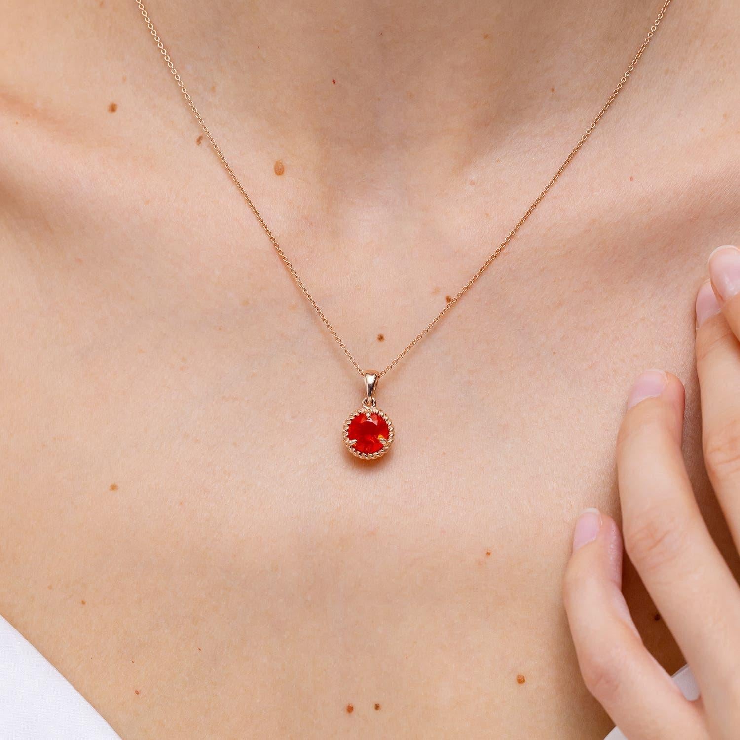 Modern Angara Natural Claw-Set 1.24 ct Fire Opal Solitaire Pendant in 14K Solid Gold For Sale