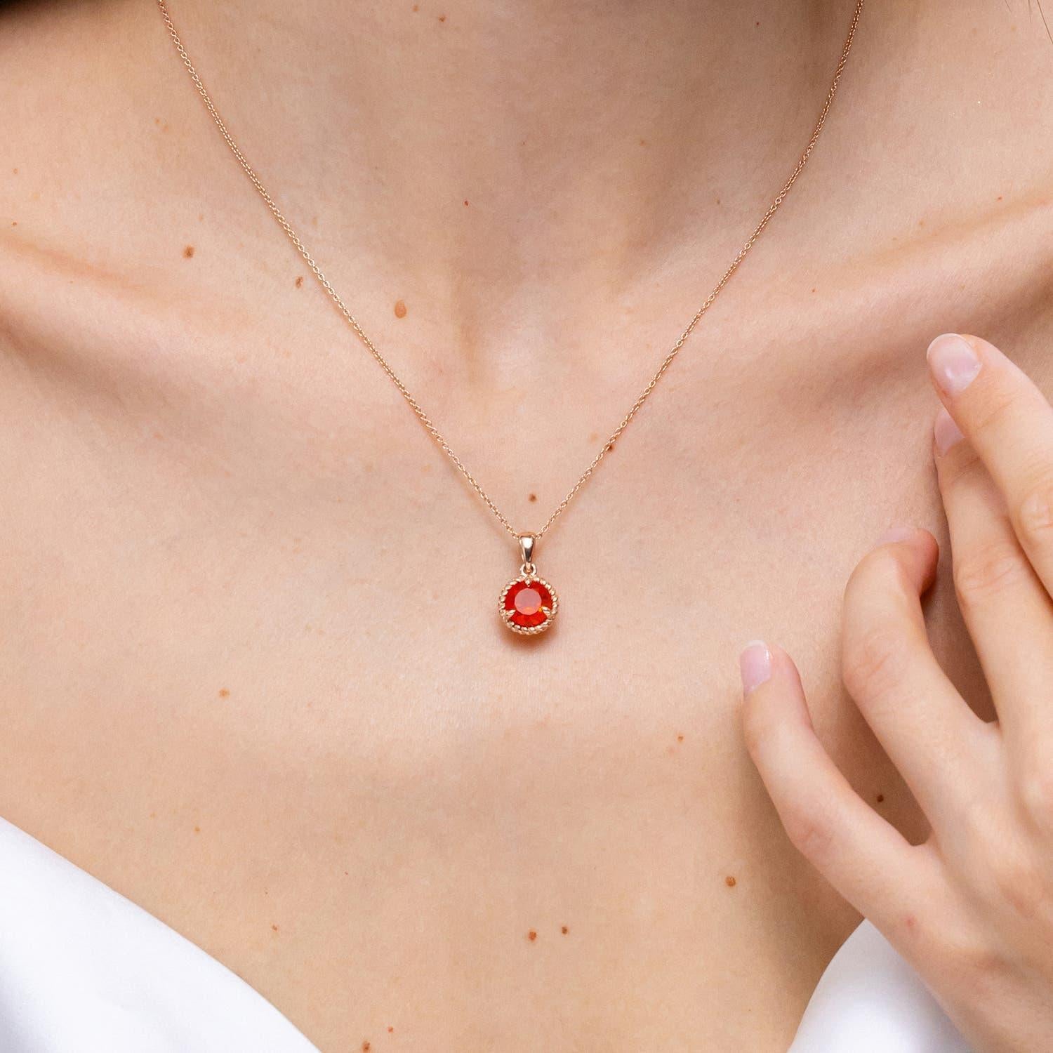 Round Cut Angara Natural Claw-Set 1.24 ct Fire Opal Solitaire Pendant in 14K Solid Gold For Sale