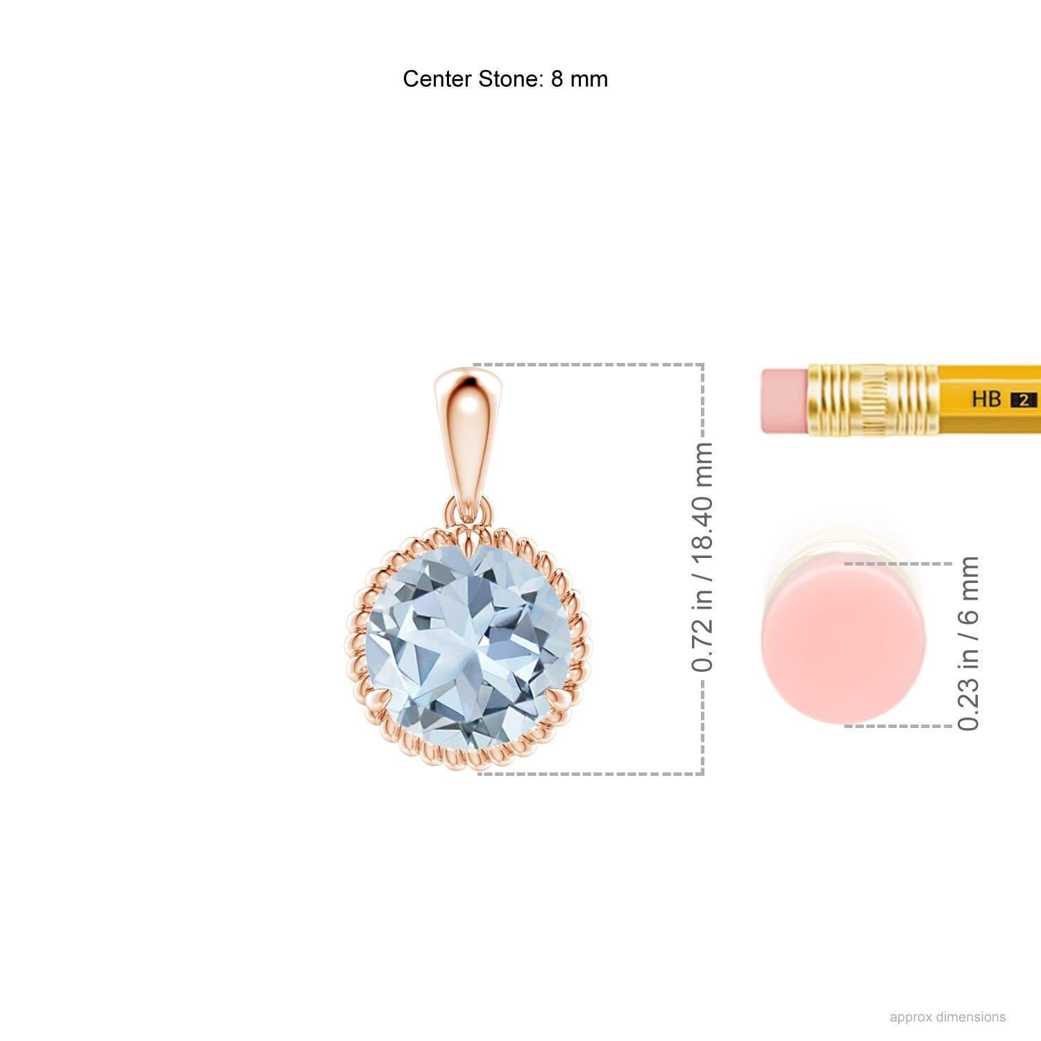 Colgante de oro rosa de 14 quilates con solitario de aguamarina de 1,6 ct en engaste en garra natural Angara Corte redondo en venta
