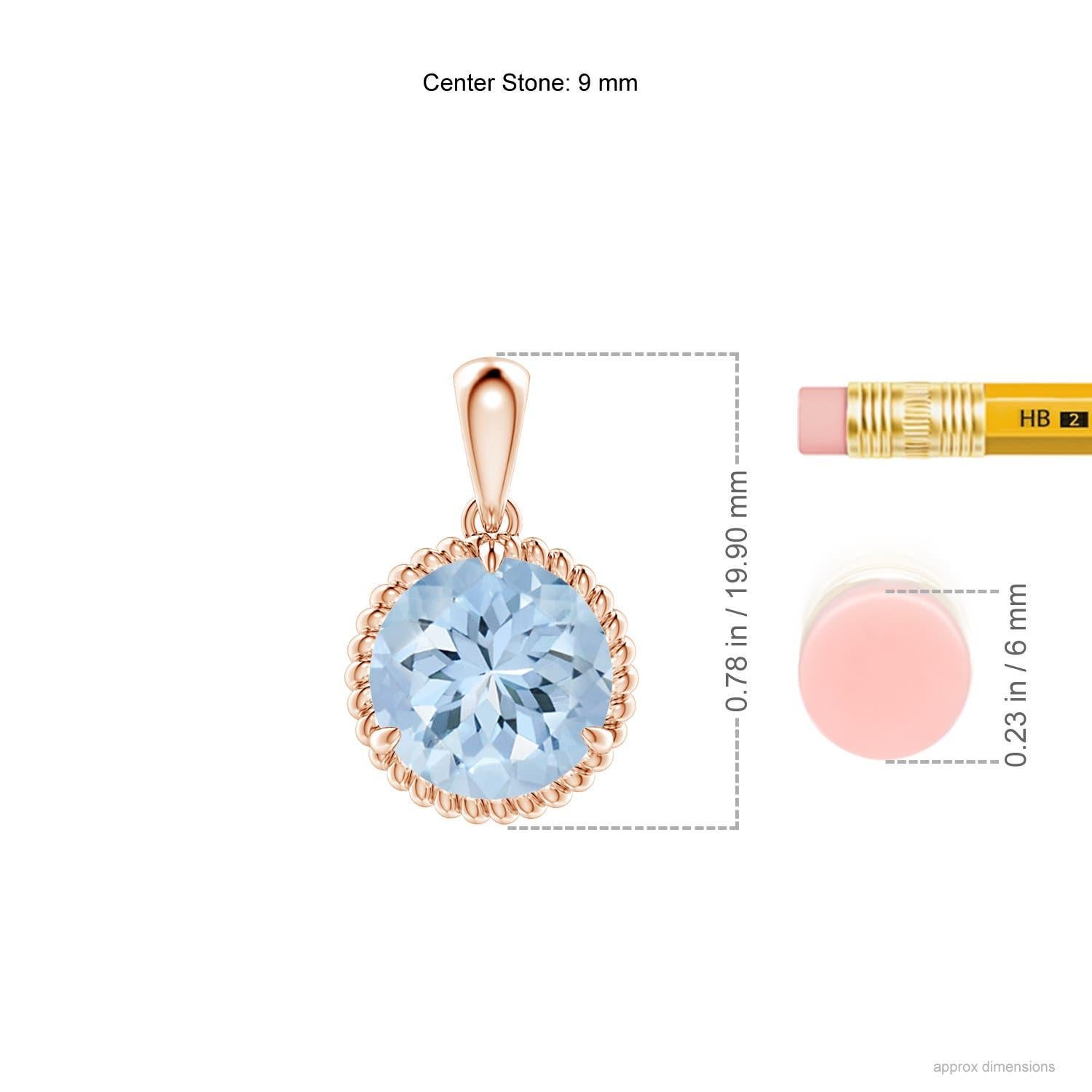 Taglio rotondo Ciondolo con solitario di acquamarina da 2,3 carati di Angara in oro rosa 14K in vendita