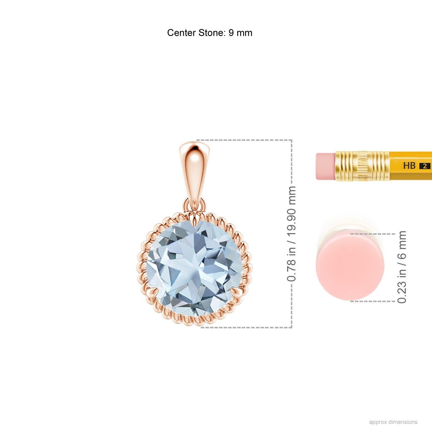 Taglio rotondo Ciondolo con solitario di acquamarina da 2,3 carati di Angara in oro rosa 14K in vendita