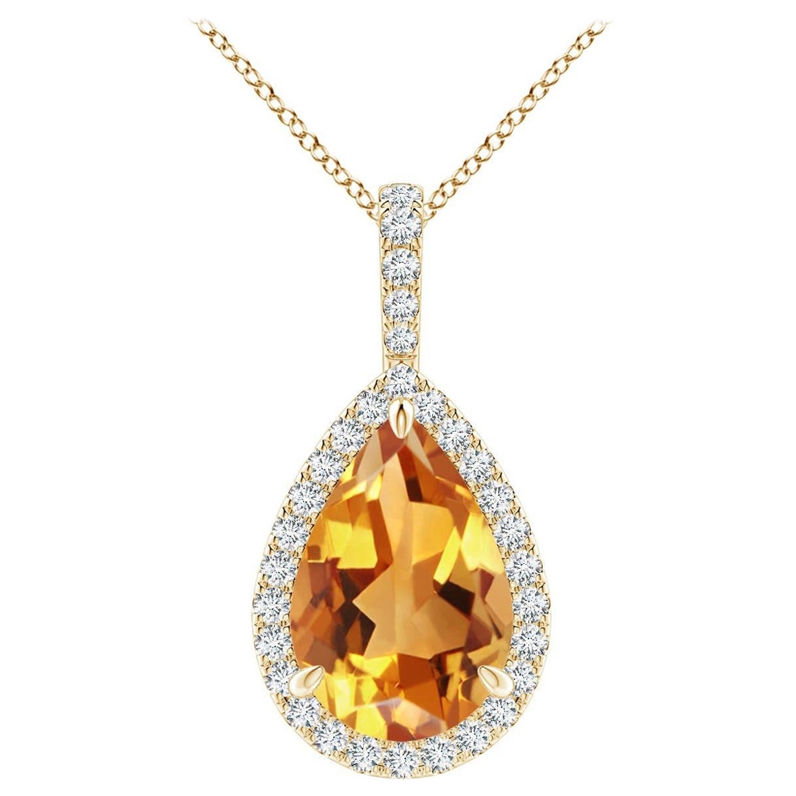 The Claw Nature 2.35 ct Citrine Teardrop Halo Pendentif en or massif 14K en vente