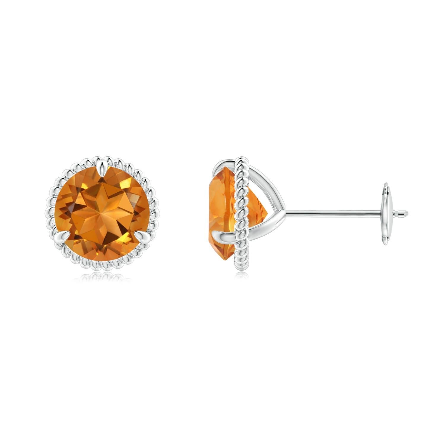 Taille ronde Angara - Boucles d'oreilles Martini en or massif 14K avec Citrine Naturelle sertie de griffes 2.5 ct en vente