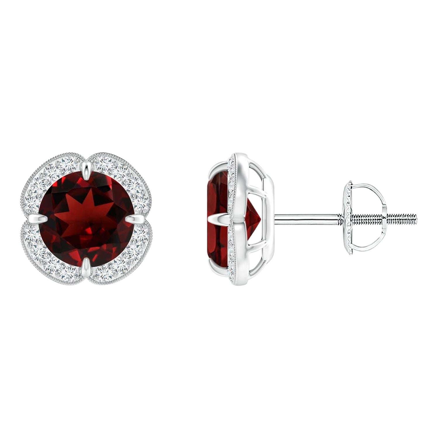 Angara Natural Claw-Set 2ct Garnet Clover Stud Earrings in 14K Solid Gold