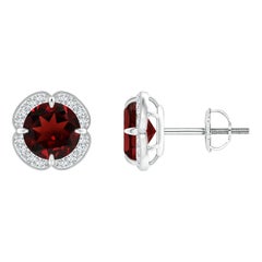 Angara Natural Claw-Set 2ct Garnet Clover Stud Earrings in 14K Solid Gold