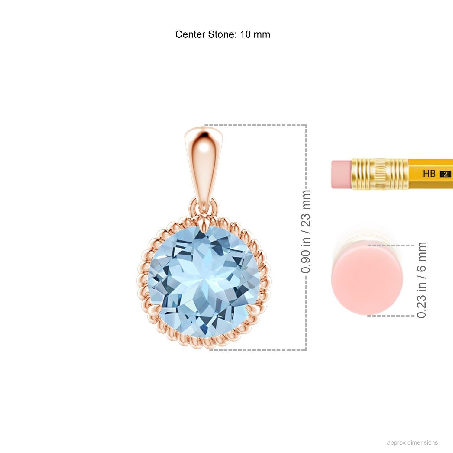 Taglio rotondo Ciondolo con solitario di acquamarina da 3,2 carati di Angara in oro rosa 14K in vendita