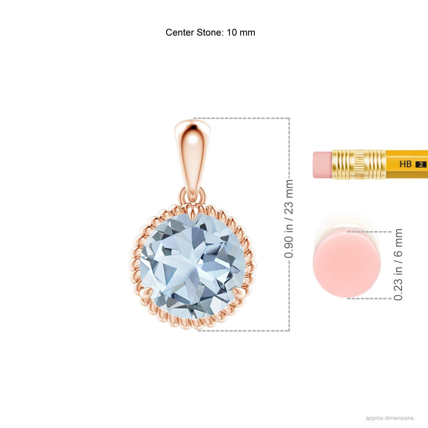 Taglio rotondo Ciondolo con solitario di acquamarina da 3,2 carati di Angara in oro rosa 14K in vendita