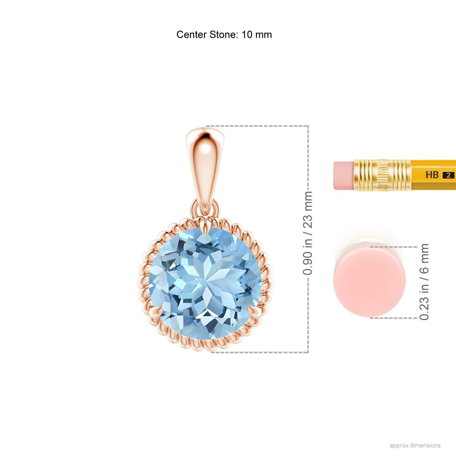 Taglio rotondo Ciondolo con solitario di acquamarina da 3,2 carati di Angara in oro rosa 14K in vendita