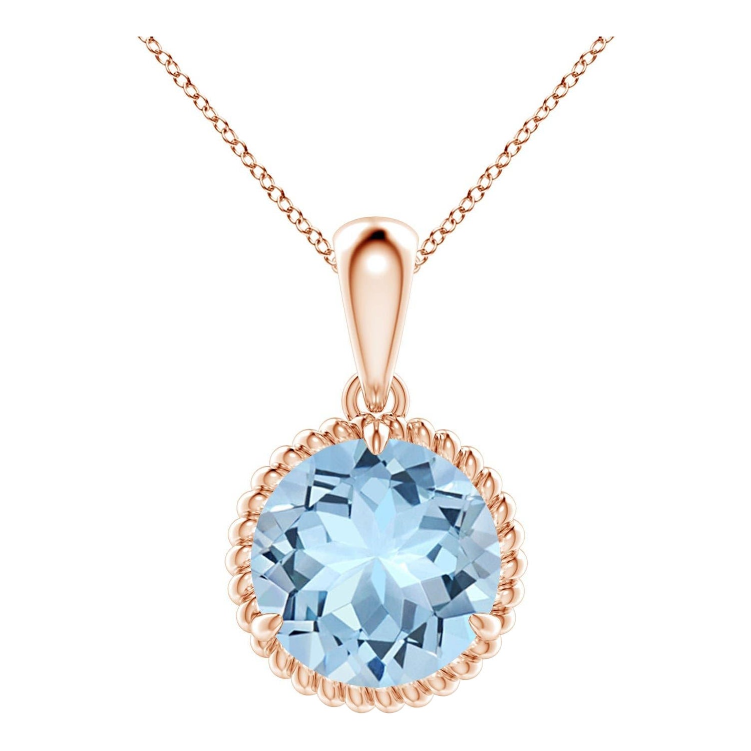 Ciondolo con solitario di acquamarina da 3,2 carati di Angara in oro rosa 14K