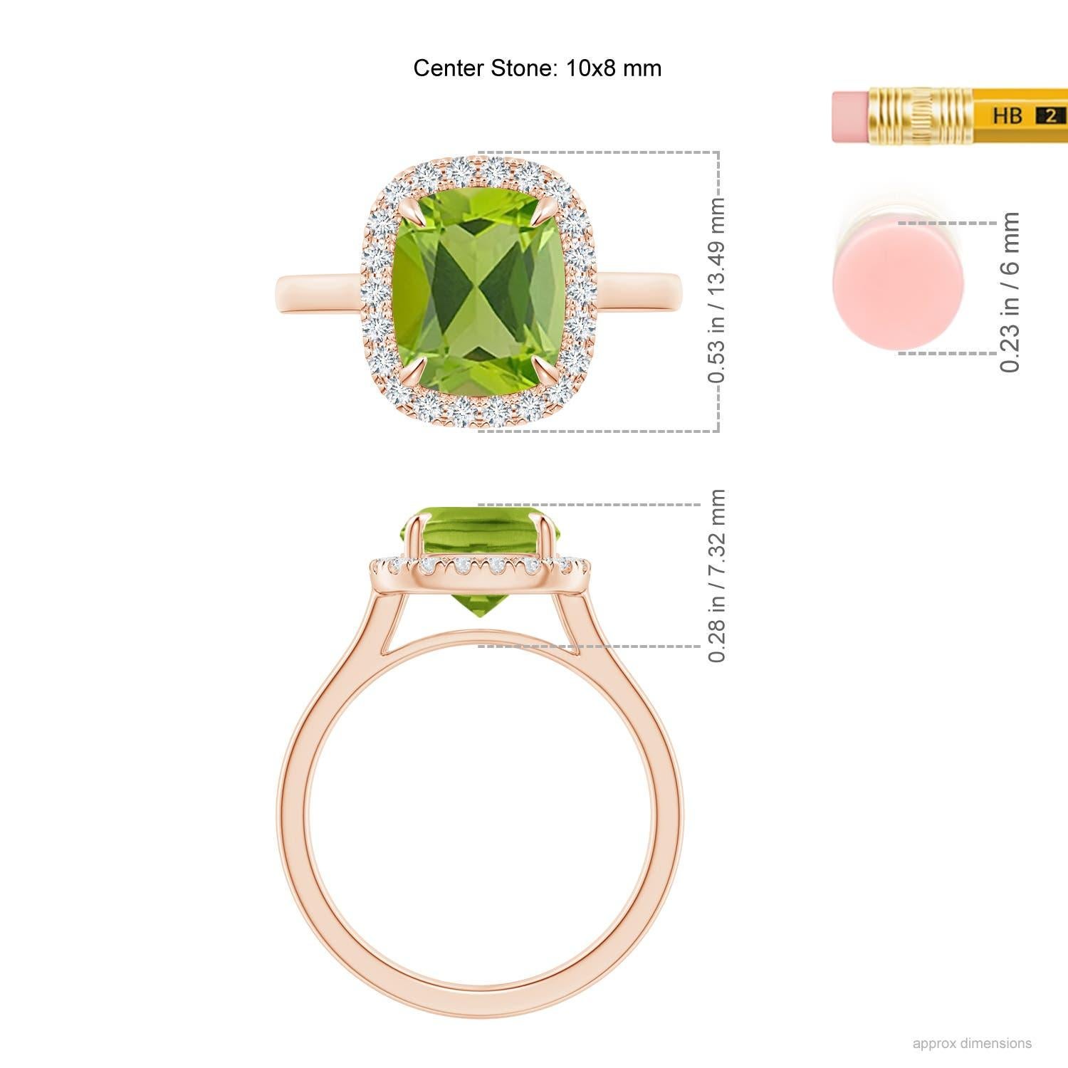 Angara Anello da cocktail con peridoto naturale incastonato a forma di cuscino da 2,9 carati in oro massiccio 14K in vendita 1