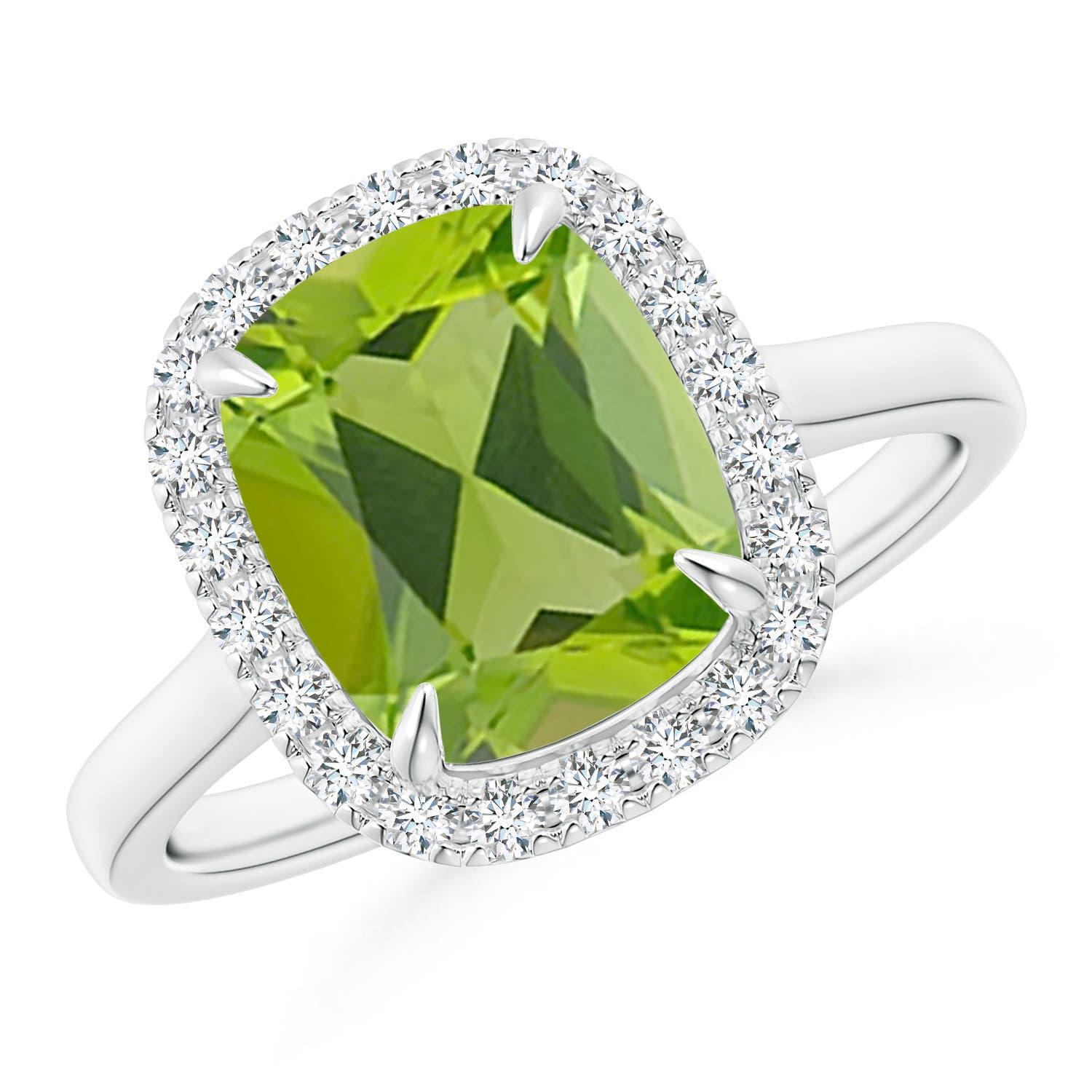 Angara Anello da cocktail con peridoto naturale incastonato a forma di cuscino da 2,9 carati in oro massiccio 14K in vendita 2