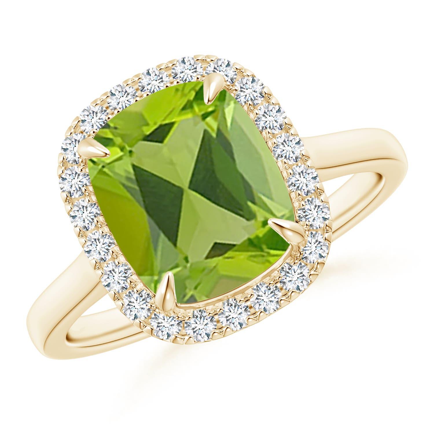 Angara Anello da cocktail con peridoto naturale incastonato a forma di cuscino da 2,9 carati in oro massiccio 14K in vendita 3