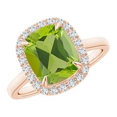 Angara Anello da cocktail con peridoto naturale incastonato a forma di cuscino da 2,9 carati in oro massiccio 14K