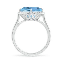 Anello aureola con cuscino di acquamarina da 5,75 ct. in oro 14 carati di Angara The Claw
