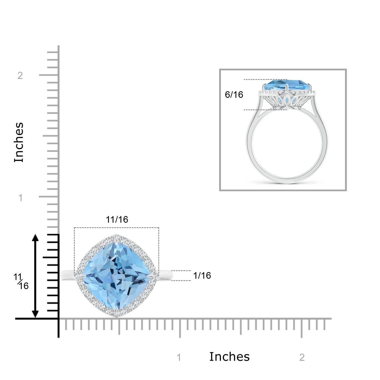Taglio cuscino Anello aureola con cuscino di acquamarina da 5,75 ct. in oro 14 carati di Angara The Claw in vendita