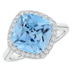 Anello aureola con cuscino di acquamarina da 5,75 ct. in oro 14 carati di Angara The Claw