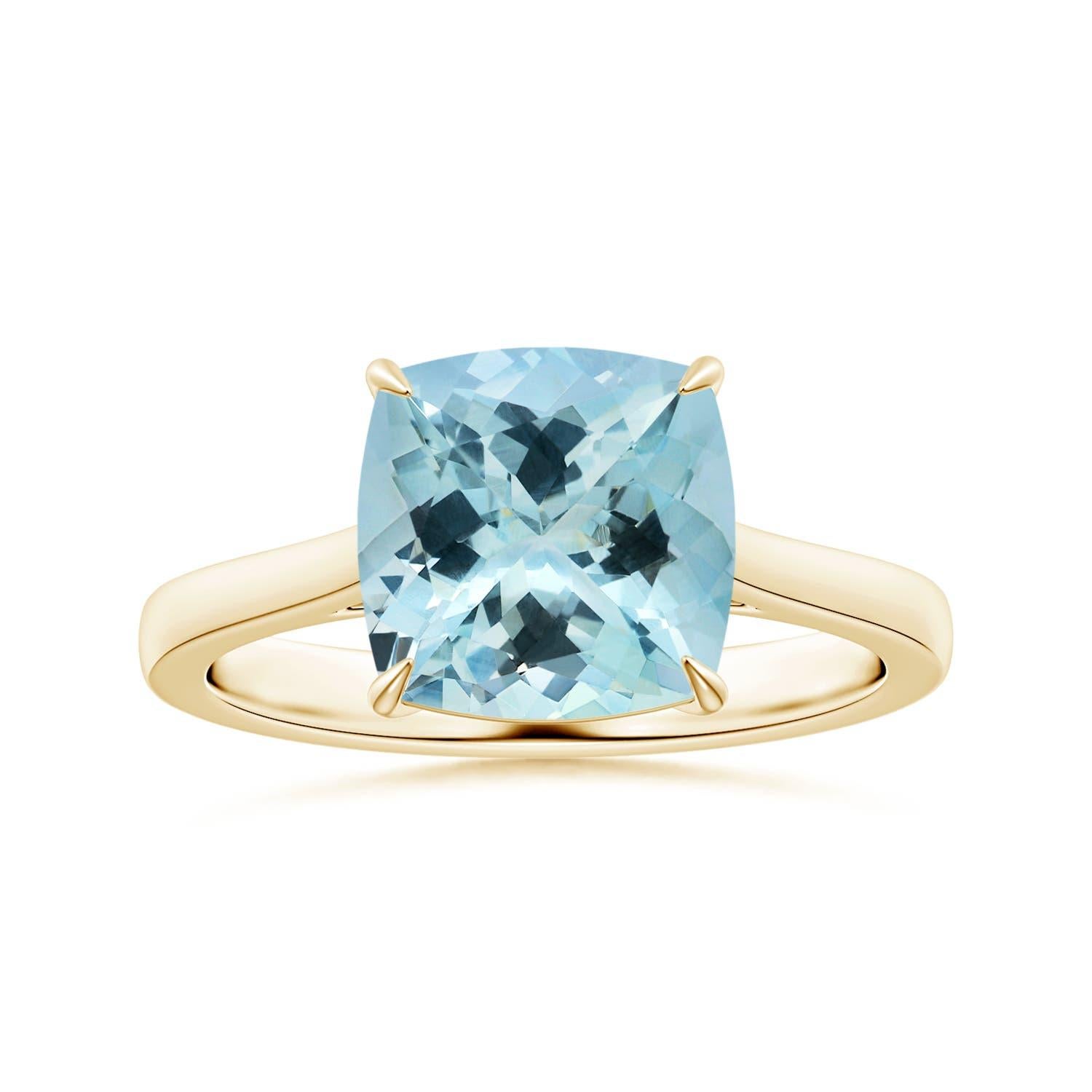 Angara natürlichen Claw-Set GIA zertifiziert Kissen 3,51ct Aquamarin Ring in 14K Gold im Angebot 3