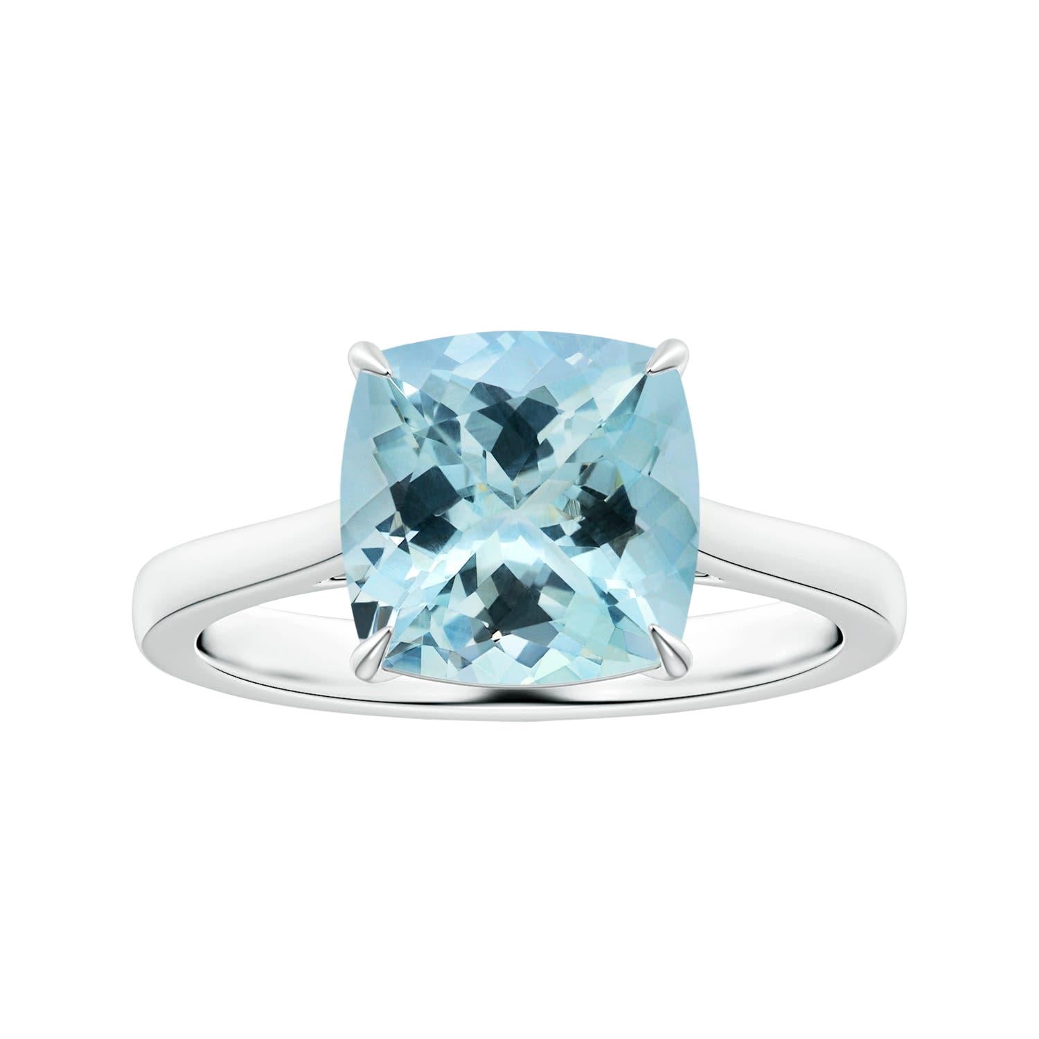 Anello Angara Nature Claw-Set GIA Certified Cushion 3.51ct Aquamarine in oro 14K