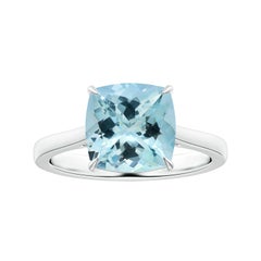 Anello Angara Nature Claw-Set GIA Certified Cushion 3.51ct Aquamarine in oro 14K