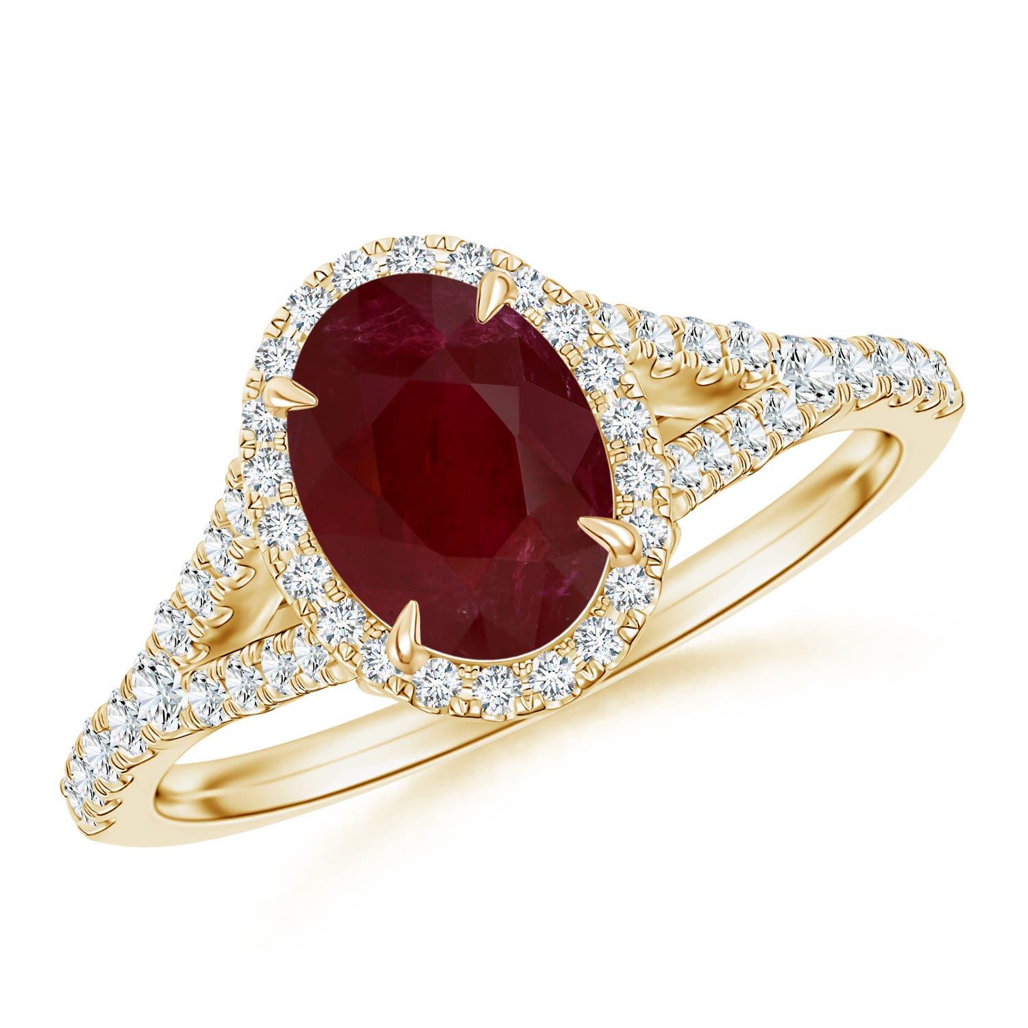 Angara Bague Halo en or 14K avec rubis ovale de 1,92 ct certifié GIA et serti Claw Naturel en vente 2