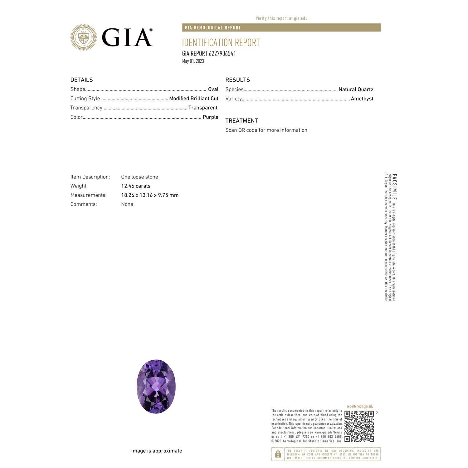 Angara Natural Claw-Set GIA zertifiziert Solitär Oval 12,46ct Amethyst 14K Gold (Moderne) im Angebot