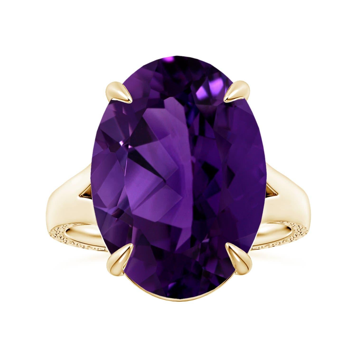 Angara Natural Claw-Set GIA zertifiziert Solitär Oval 12,46ct Amethyst 14K Gold im Angebot 3