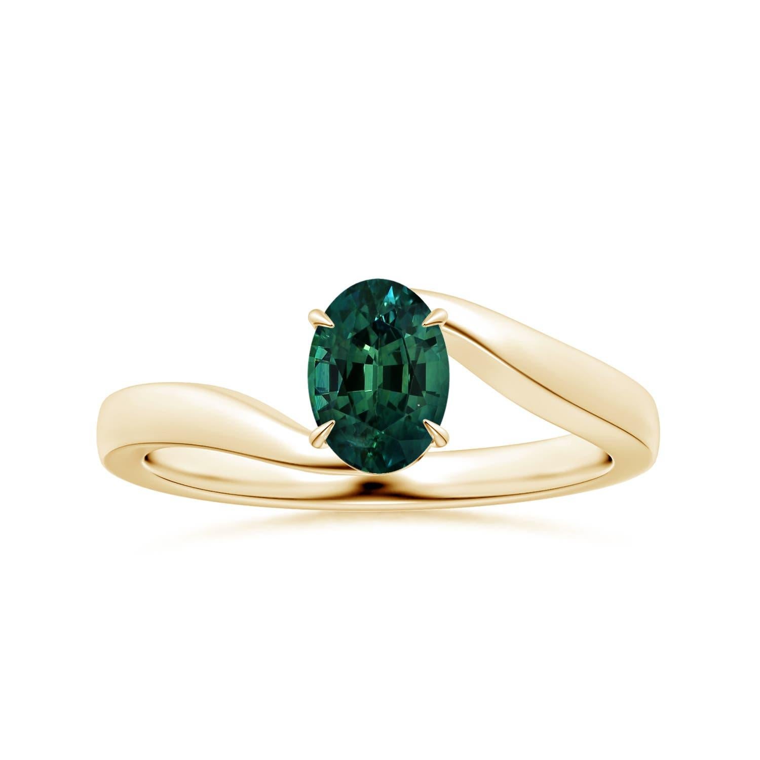 Angara Natürliche Claw-Set GIA zertifiziert Solitär Oval Teal Sapphire Ring 14K Gold im Angebot 1
