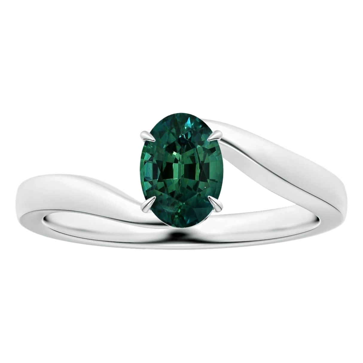 Angara Nature Claw-Set GIA Certified Solitaire Oval Teal Sapphire Ring 14K Gold