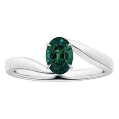 Angara Nature Claw-Set GIA Certified Solitaire Oval Teal Sapphire Ring 14K Gold