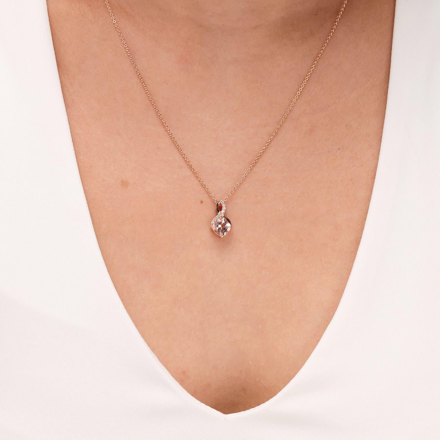 Modern Angara Natural Claw-Set Morganite Infinity Pendant with Diamonds 14K Solid Gold For Sale