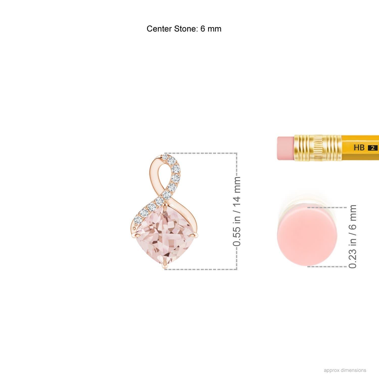 Cushion Cut Angara Natural Claw-Set Morganite Infinity Pendant with Diamonds 14K Solid Gold For Sale