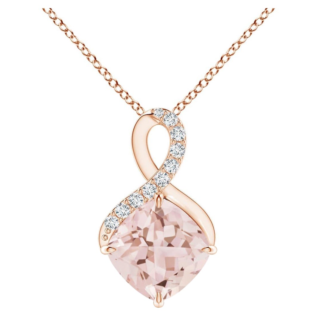 Angara Natural Claw-Set Morganite Infinity Pendant with Diamonds 14K Solid Gold For Sale