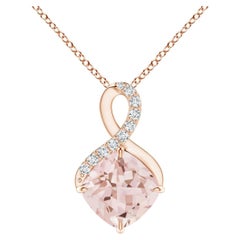 Angara Natural Claw-Set Morganite Infinity Pendant with Diamonds 14K Solid Gold