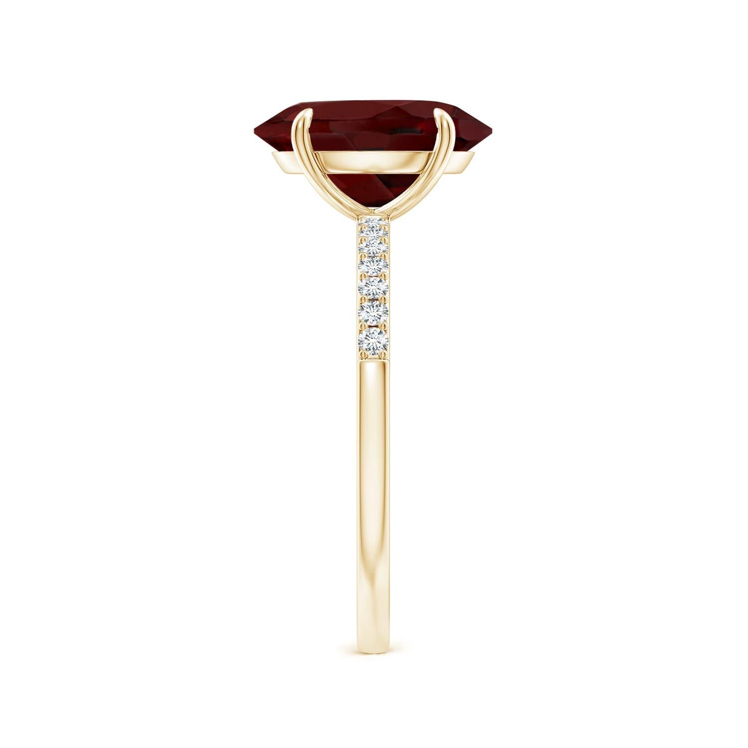Women's Angara Natural Claw-Set Oval 4.2 ct Garnet Ring with Diamonds in 14K Solid Gold For Sale