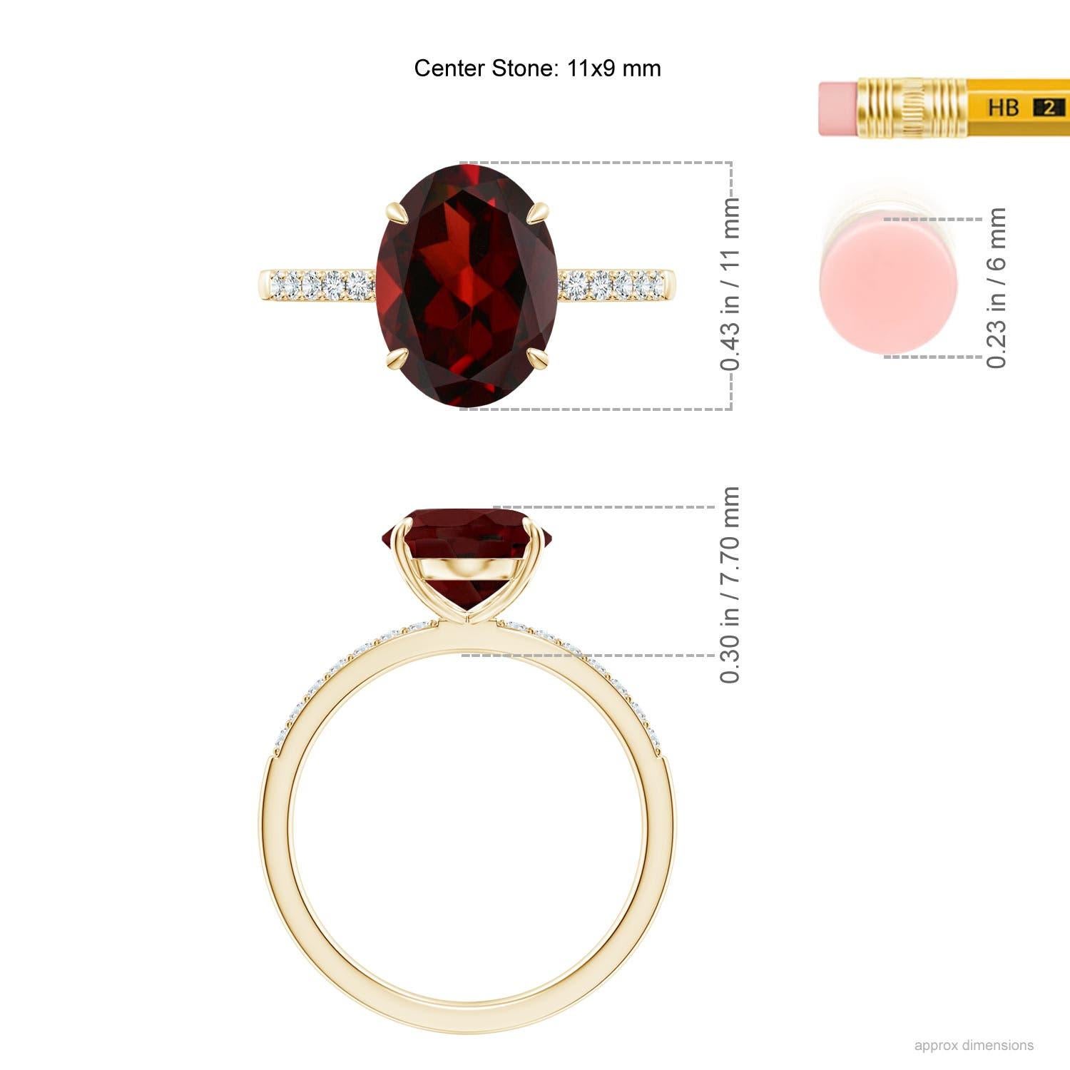 Angara Natural Claw-Set Oval 4.2 ct Garnet Ring with Diamonds in 14K Solid Gold For Sale 1