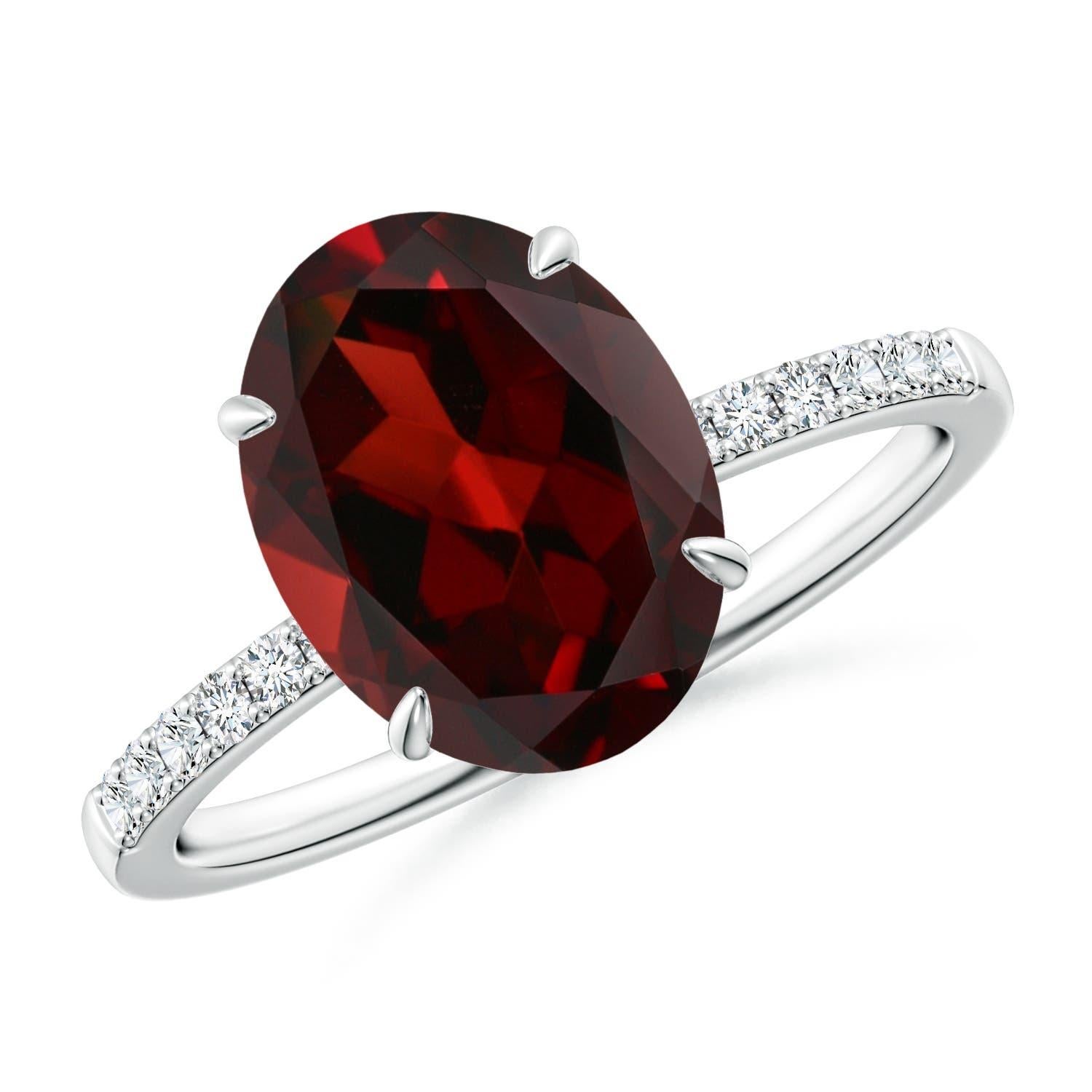 Angara Natural Claw-Set Oval 4.2 ct Garnet Ring with Diamonds in 14K Solid Gold For Sale 2