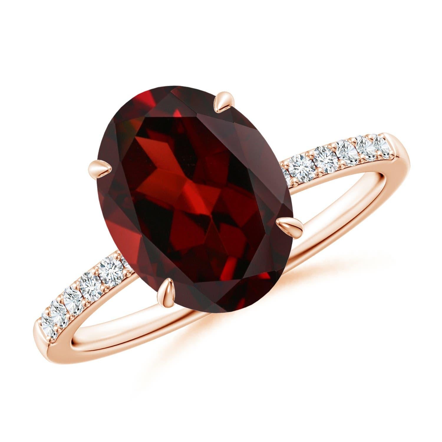 Angara Natural Claw-Set Oval 4.2 ct Garnet Ring with Diamonds in 14K Solid Gold For Sale 3